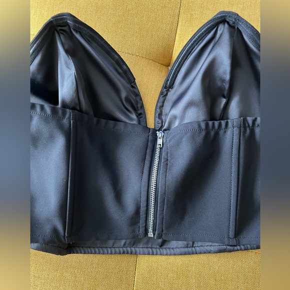 NWT Black Fashion Nova Deep Plunge Tube Crop Top - Picture 3 of 4